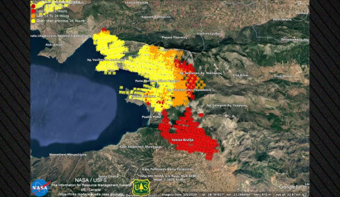 «Mega fire» η πυρκαγιά της Αττικοβοιωτίας: Δείτε χάρτη από δορυφόρο με τα ενεργά μέτωπα