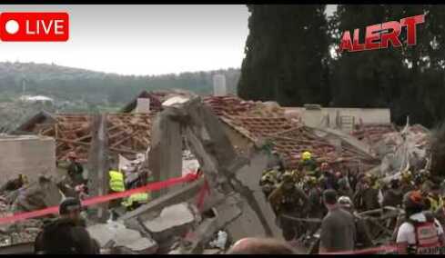 Live From ISRAEL: Security & Emergency Crew At The Site Of A Residential Building By Iranian Rocket
