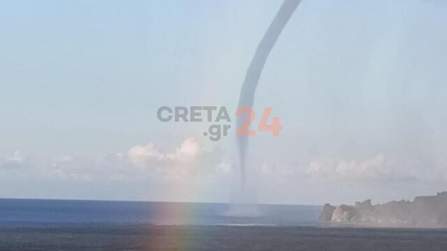 Σπάνια «συνάντηση» υδροστρόβιλου με ουράνιο τόξο ανοιχτά της Κρήτης - Δείτε βίντεο