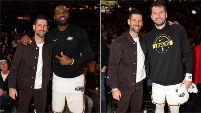 Λαμπερή συνάντηση «γιγάντων» στο Λος Άντζελες: Ντόντσιτς και ΛεΜπρόν υποδέχθηκαν τον Τζόκοβιτς σε ματς των Λέικερς
