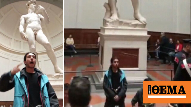 Environmental activists chained themselves in front of Michelangelo's David statue