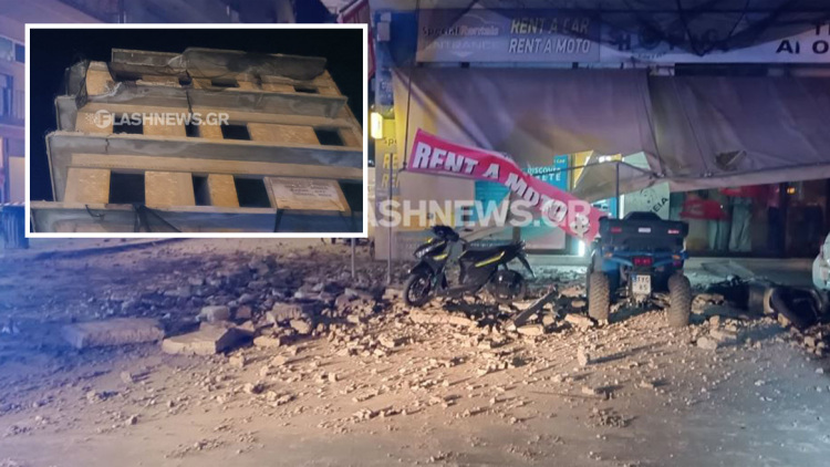 Κατέρρευσε μπαλκόνι ημιτελούς οικοδομής στα Χανιά - Συντρίμμια προκάλεσαν ζημιές σε οχήματα και κατάστημα, δείτε φωτογραφίες