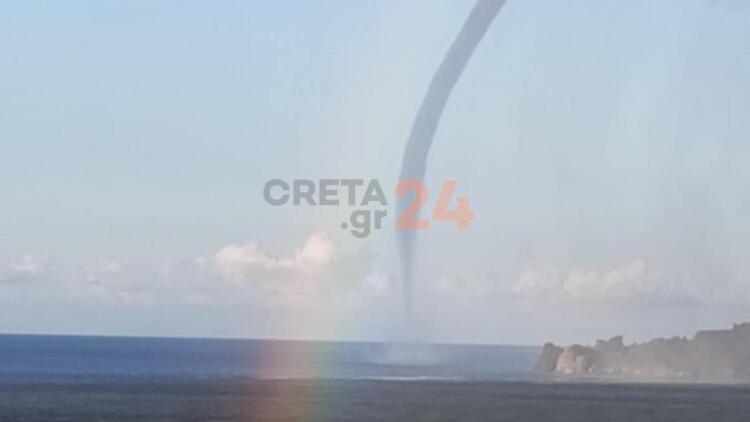 Σπάνια «συνάντηση» υδροστρόβιλου με ουράνιο τόξο ανοιχτά της Κρήτης - Δείτε βίντεο