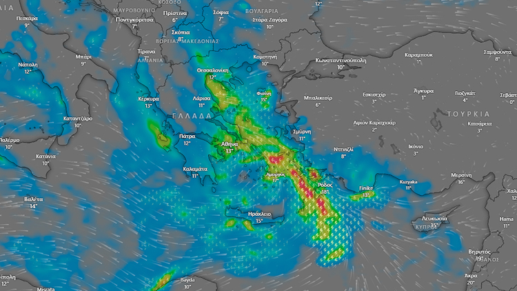 Κακοκαιρία Byron: Πάνω από 800 χλμ. το μέτωπο των καταιγίδων, ποιες περιοχές θα πληγούν τις επόμενες ώρες