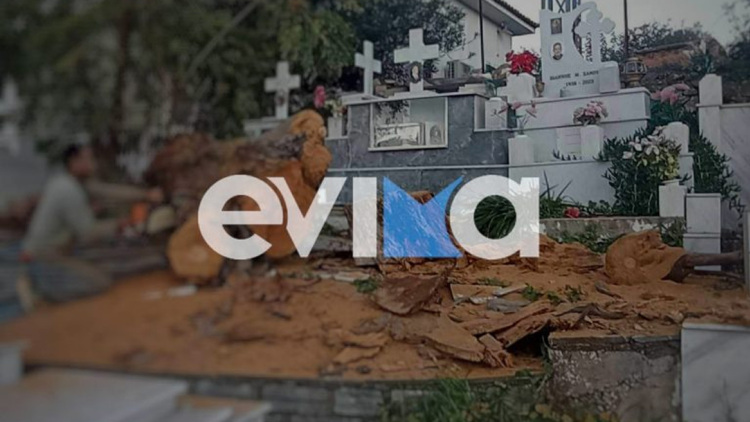 Εικόνες καταστροφής σε νεκροταφείο στην Εύβοια από την κακοκαιρία, δείτε φωτγογραφίες