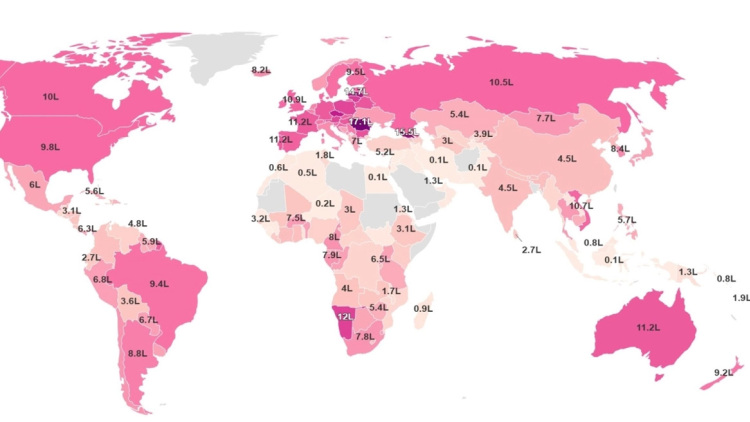 Ο παγκόσμιος χάρτης του αλκοόλ: Πόσο τα «τσούζουν» οι Έλληνες
