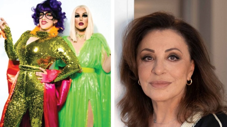Το drag δίδυμο των Rainbow Mermaids σε μια συνάντηση με τη Χάρις Αλεξίου