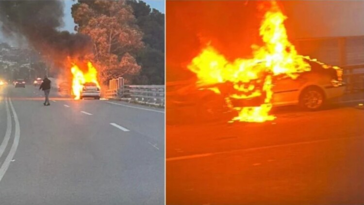 Αυτοκίνητο τυλίχτηκε στις φλόγες στην παραλιακή λεωφόρο Αθηνών - Σουνίου, δείτε φωτογραφίες