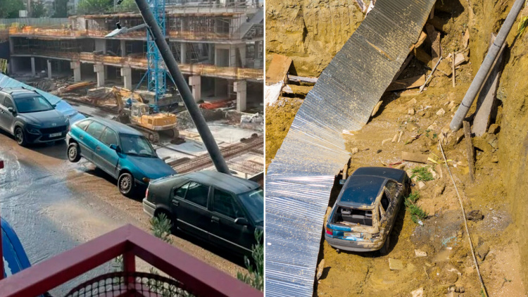 «Ήταν σαν να γινόταν σεισμός»: Καρέ καρέ η πτώση του αυτοκινήτου στο κενό στη Θεσσαλονίκη μετά την υποχώρηση του τοιχίου