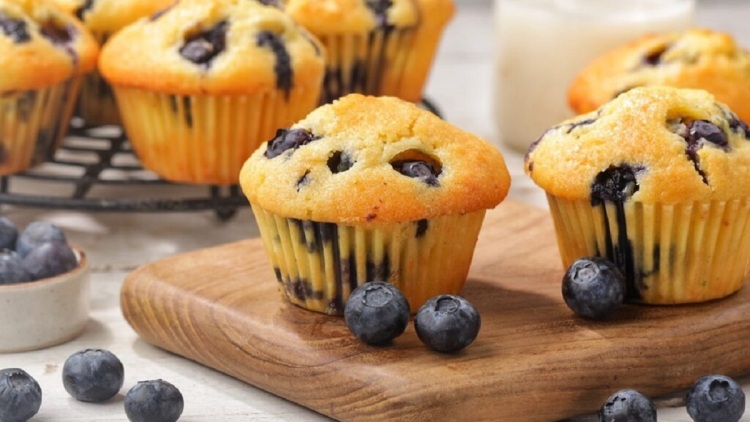 Muffins με βρώμη, γιαούρτι και μύρτιλα
