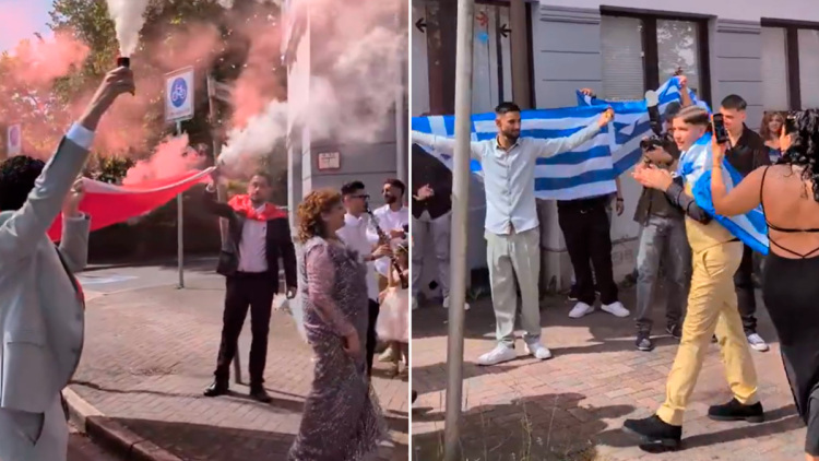 Χαμός με καπνογόνα, ελληνικές και τουρκικές σημαίες για τον γάμο της Άντριας με τον Χουσεΐν στη Γερμανία, δείτε βίντεο