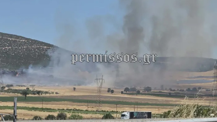 Φωτιά τώρα κοντά στην Εθνική Οδό στο ύψος της Ριτσώνας, σηκώθηκε 1 ελικόπτερο
