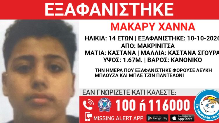 Συναγερμός για την εξαφάνιση 14χρονου στη Μακρινίτσα