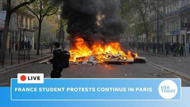 Live: France protests continue in Paris with fires started and clashes with riot police