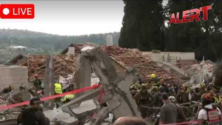 Live From ISRAEL: Security & Emergency Crew At The Site Of A Residential Building By Iranian Rocket
