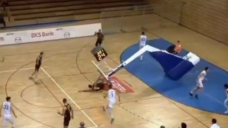 Βίντεο: Μπασκετμπολίστας στην Κροατία κάρφωσε και τον πλάκωσε η μπασκέτα! 