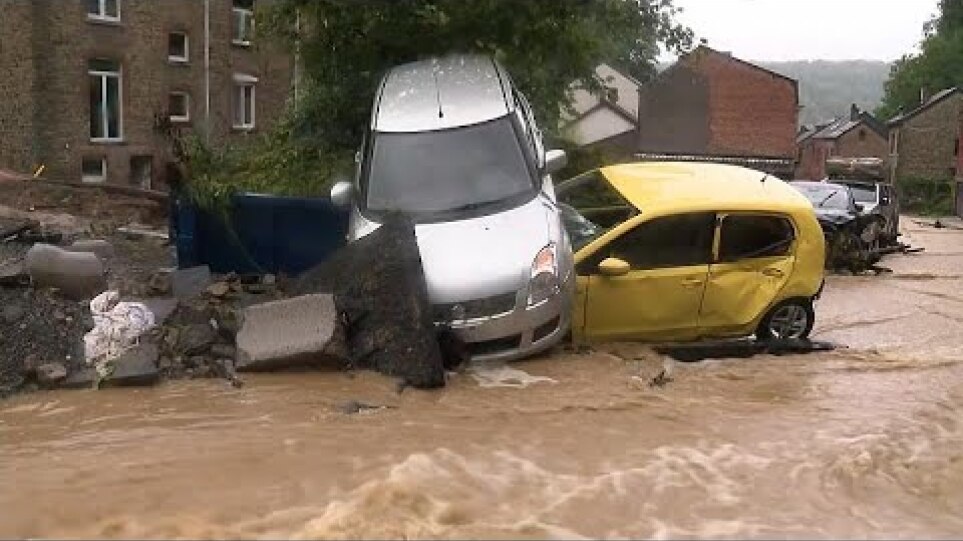 Heavy rainfall in Liège causes flash floods after river bursts banks