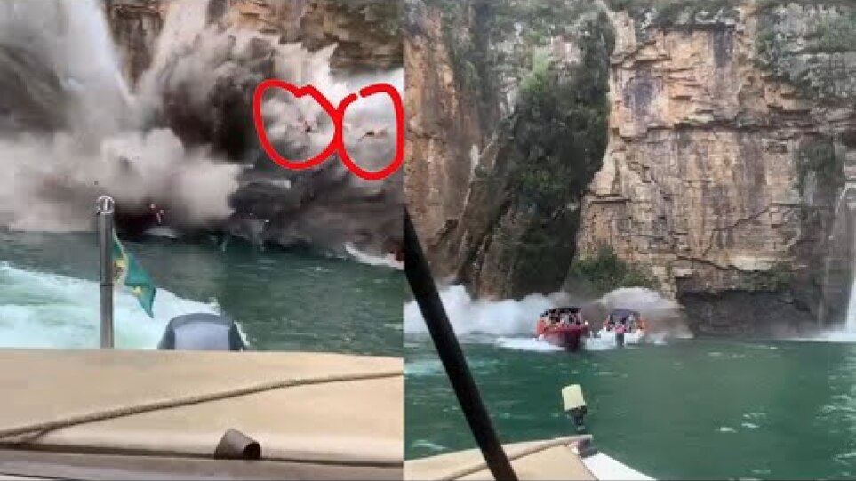 Canyon cliff collapsed on boats, Capitólio, Minas Gerais, Brazil.