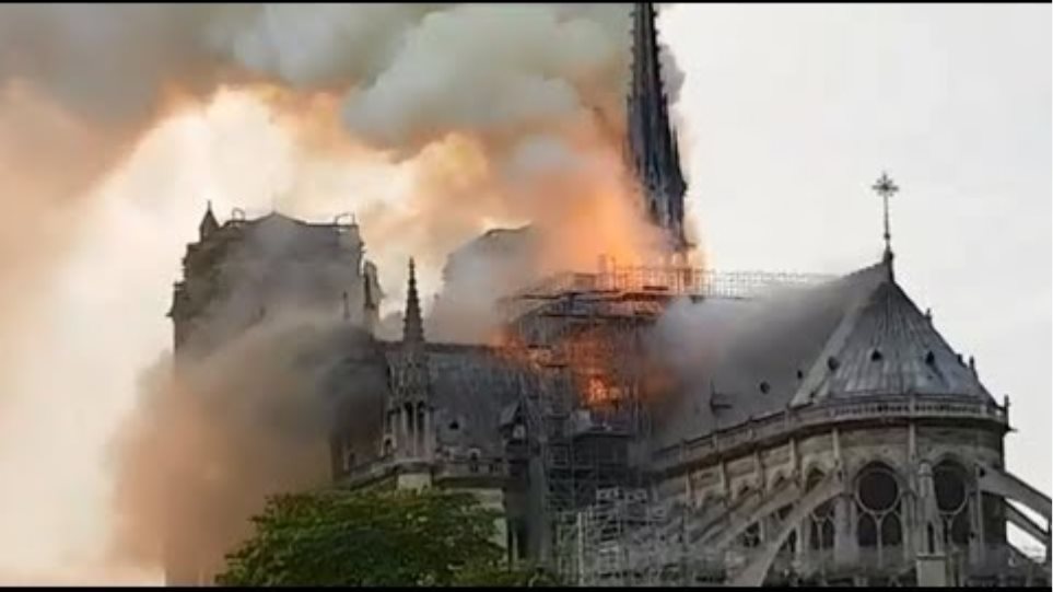 Notre Dame cathedral in Paris on fire