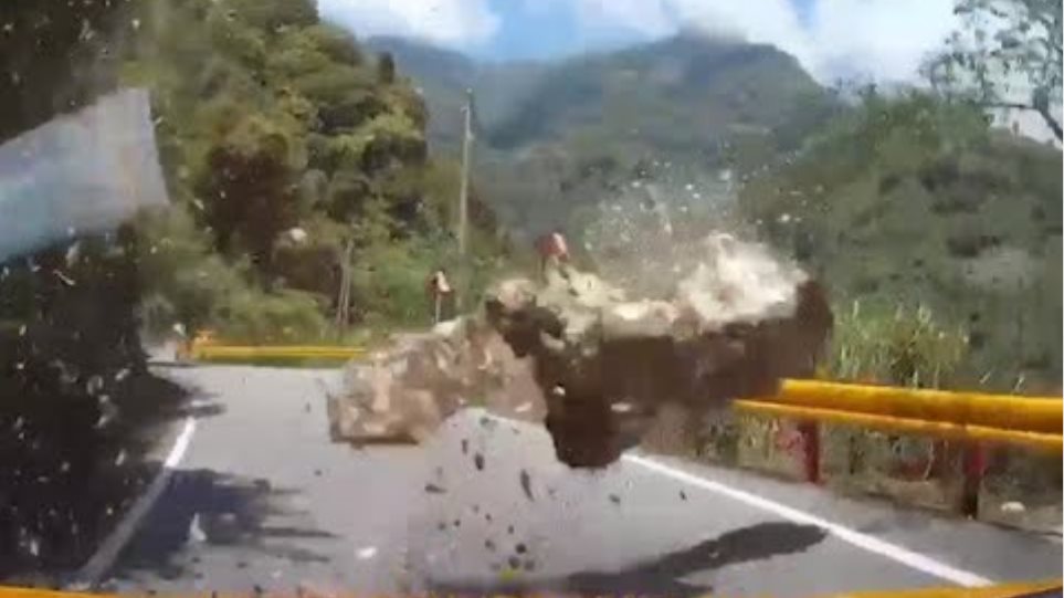 Video shows huge boulder barely miss car during earthquake in eastern Taiwan