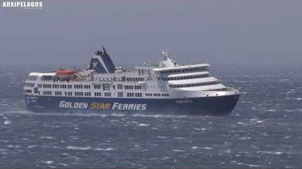 Superferry  (Passenger ship)  arrival to tinos port  22-8-2021(Greece) with strong wind