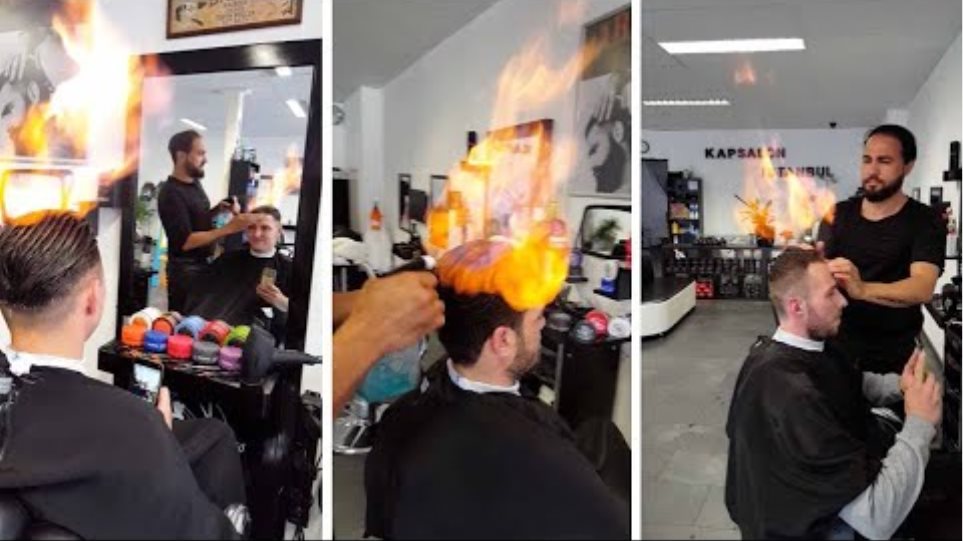 Maverick Barber Cuts Hair Using Fire