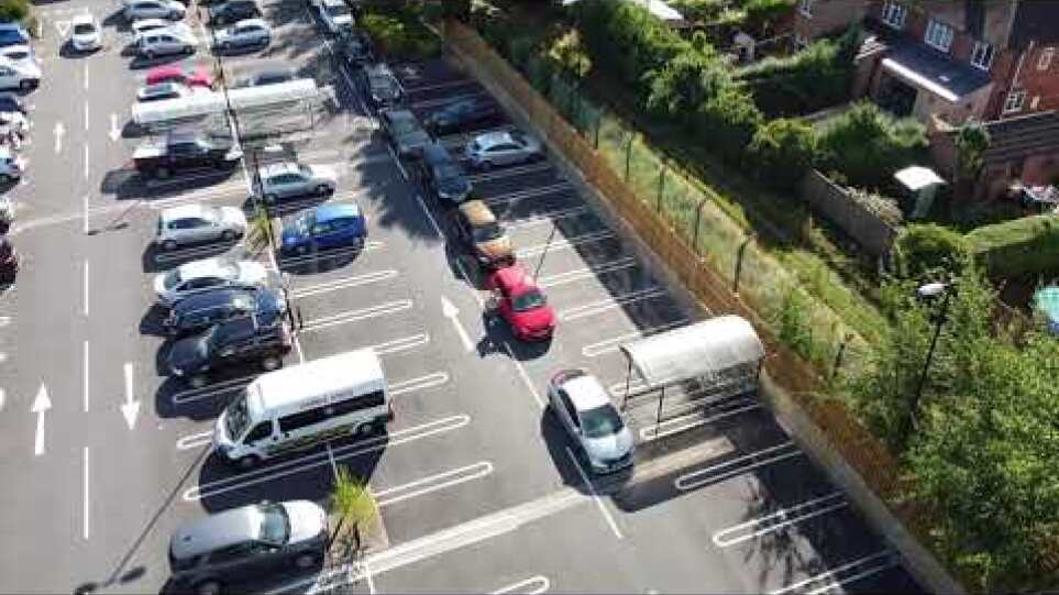 "Don't panic!" Drone footage of queues at a petrol station as motorists told not to panic buy