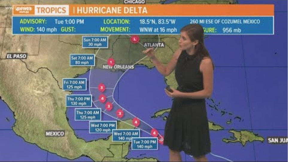 1 PM Tropical Update: Cat 4 Hurricane Delta strengthening as it enters the Gulf