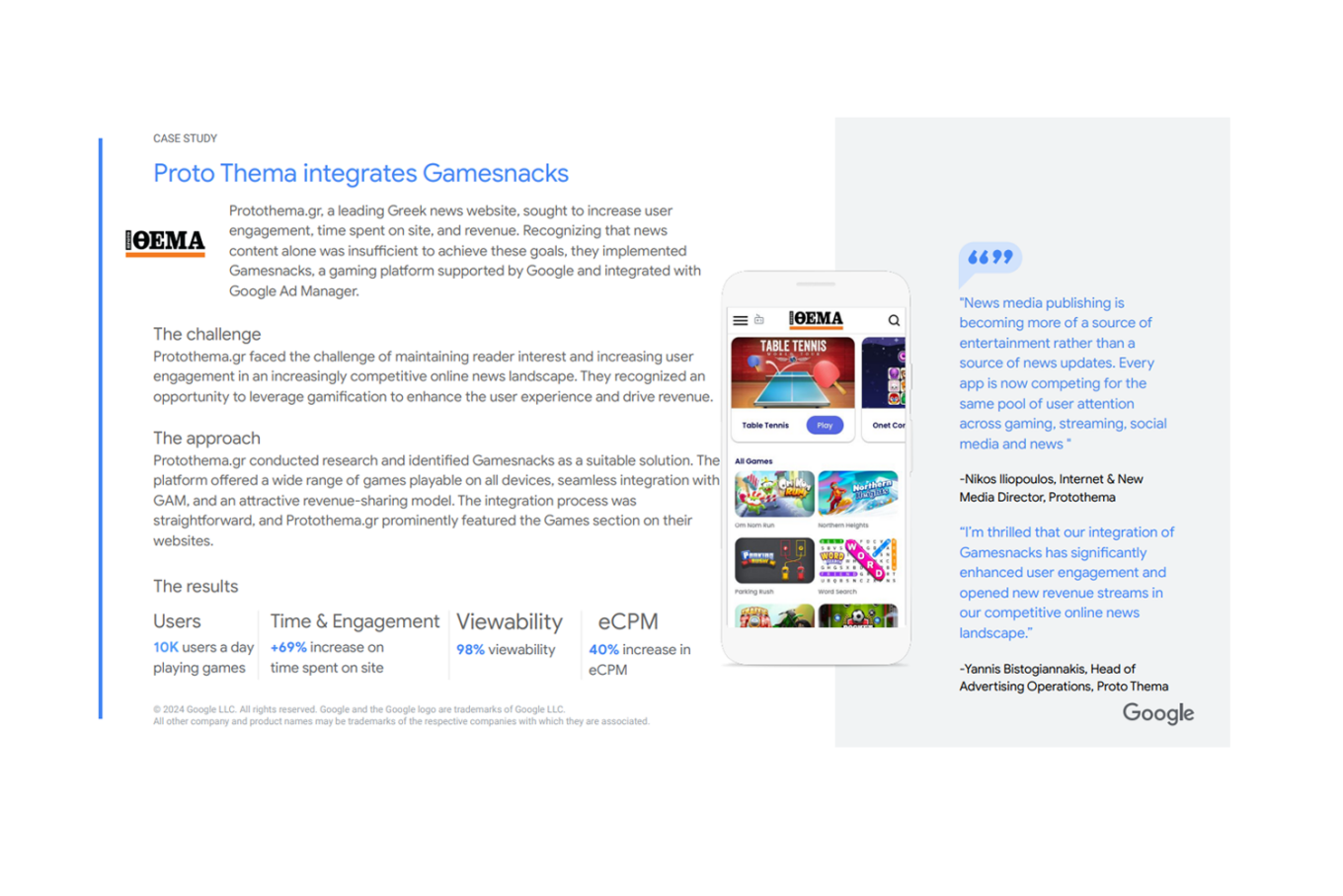 Το Protothema.gr έγινε για ακόμη μία φορά case study από την Google - Τα θετικά αποτελέσματα από την ενσωμάτωση του gaming