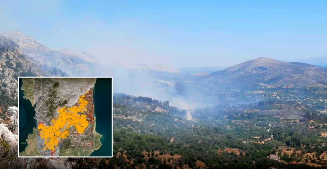 Σε ύφεση η φωτιά στη Χίο - Στάχτη πάνω από 40.000 στρέμματα, δείτε χάρτη από τον δορυφόρο Pleiades