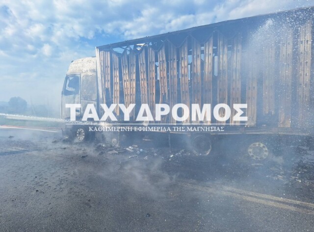 ΦΟΡΤΗΓΟ ΛΑΜΠΑΔΙΑΣΕ ΕΝ ΚΙΝΗΣΕΙ ΣΤΟΝ ΑΛΜΥΡΟ, ΕΠΙ ΤΟΠΟΥ Η ΠΥΡΟΣΒΕΣΤΙΚΗ