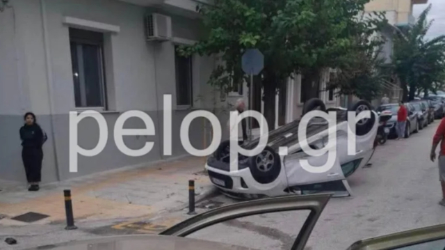 Ένας τραυματίας στην Πάτρα μετά από σύγκρουση δύο αυτοκινήτων, το ένα όχημα κατέληξε αναποδογυρισμένο