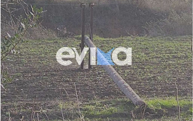 Ο δυνατός αέρας «ξερίζωσε» κολώνα της ΔΕΗ στην Εύβοια – Χωρίς ρεύμα 9 χωριά