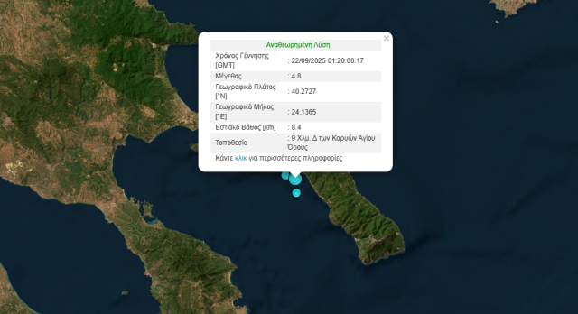 Σεισμός 4,8 Ρίχτερ στο Άγιο Όρος - «Δεν μας ανησυχεί αλλά είμαστε προβληματισμένοι», δήλωσε ο Λέκκας