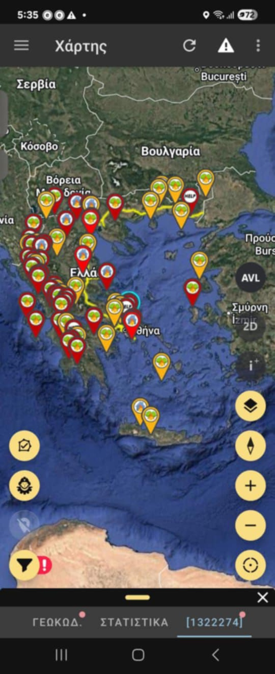 Δείτε χάρτες με τα μέτωπα των πυρκαγιών σε όλη την Ελλάδα