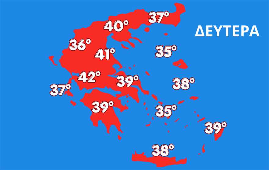 Ξεκινά ο καύσωνας με θερμοκρασίες έως 43°C, πότε πέφτει ο υδράργυρος έως 10 βαθμούς, η πρόγνωση Τσατραφύλλια στο protothema