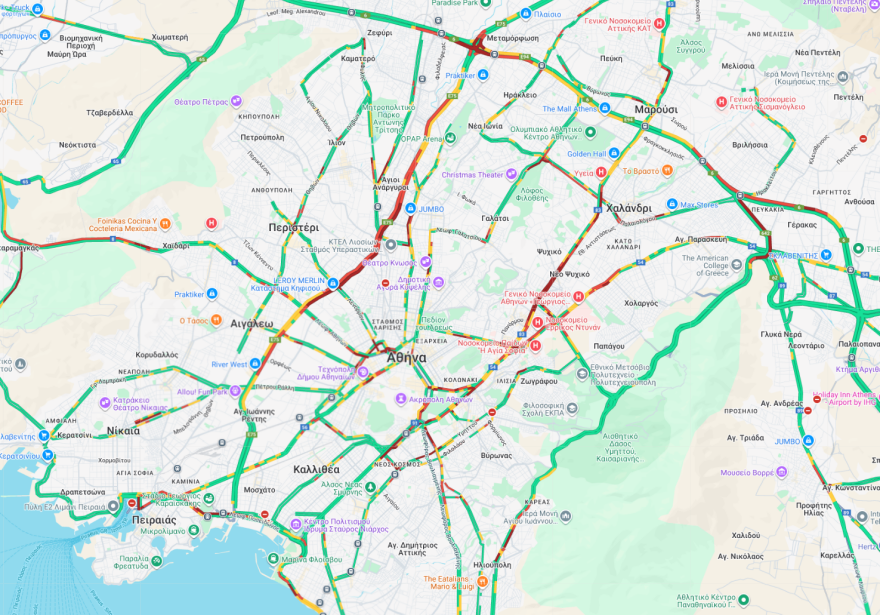 Κίνηση στους δρόμους τώρα live: Στο «κόκκινο» Κηφισός και κεντρικές λεωφόροι, πού εντοπίζονται προβλήματα
