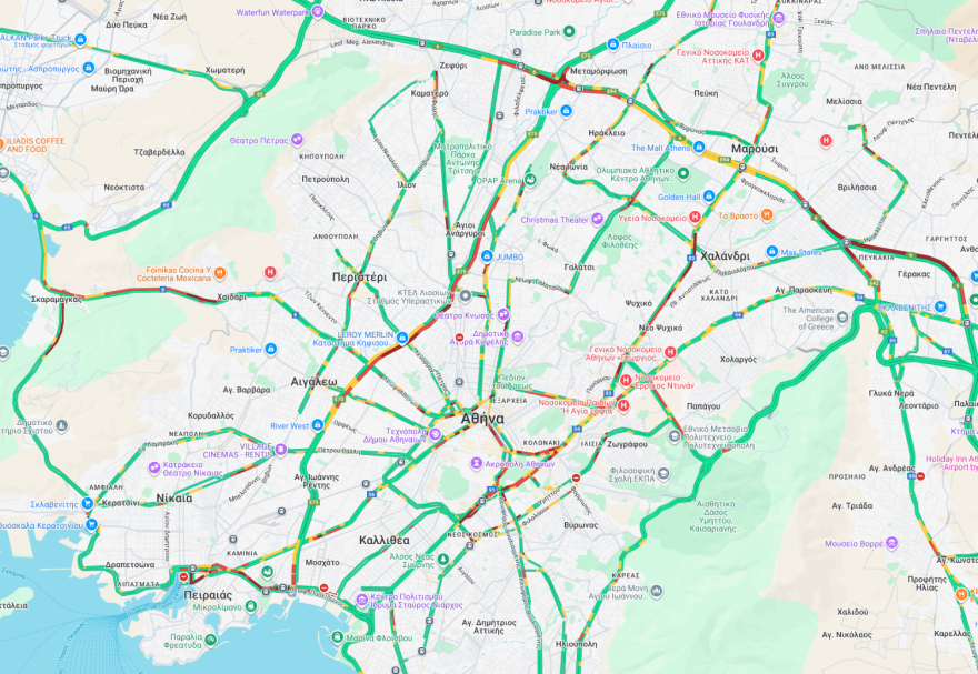 Η κίνηση στους δρόμους τώρα live: Τροχαίο στον Κηφισό στο ρεύμα προς Λαμία, στο «κόκκινο» Αττική Οδός, Παραλιακή, Σκαραμαγκάς