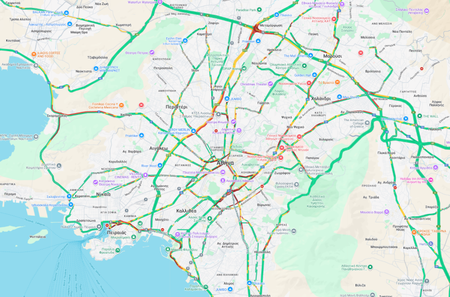Κίνηση 2/10: Η κατάσταση στους δρόμους αυτή την ώρα - Χαμηλές ταχύτητες στην Παραλιακή  και στο κέντρο της Αθήνας 