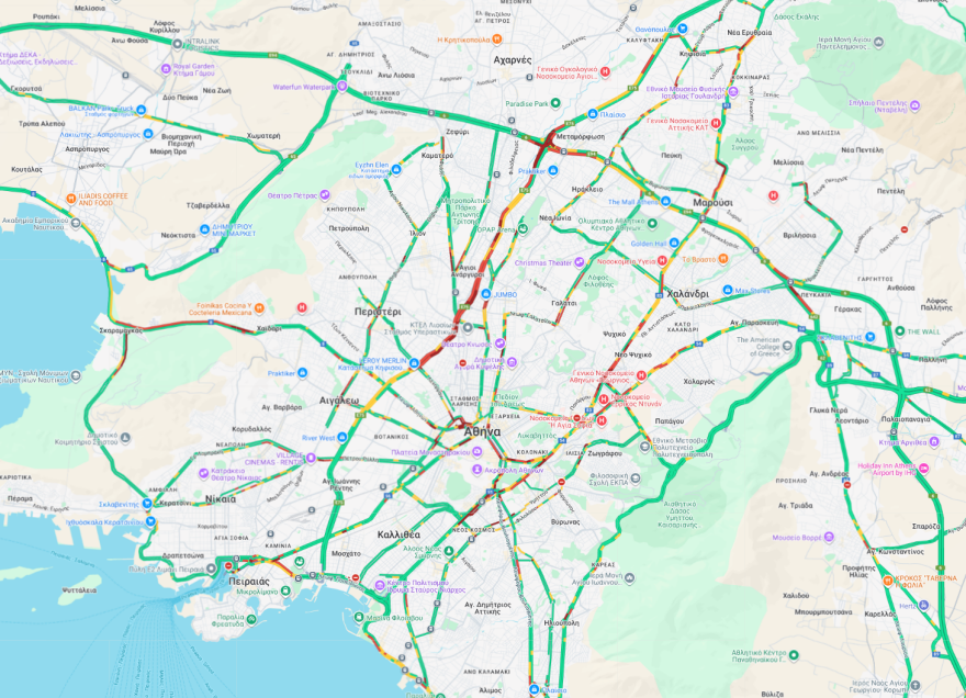 Κίνηση στους δρόμους τώρα live: Μποτιλιάρισμα τώρα στην κάθοδο του Κηφισού από πέντε τροχαία, ουρά χιλιομέτρων και στο Σκαραμαγκά 