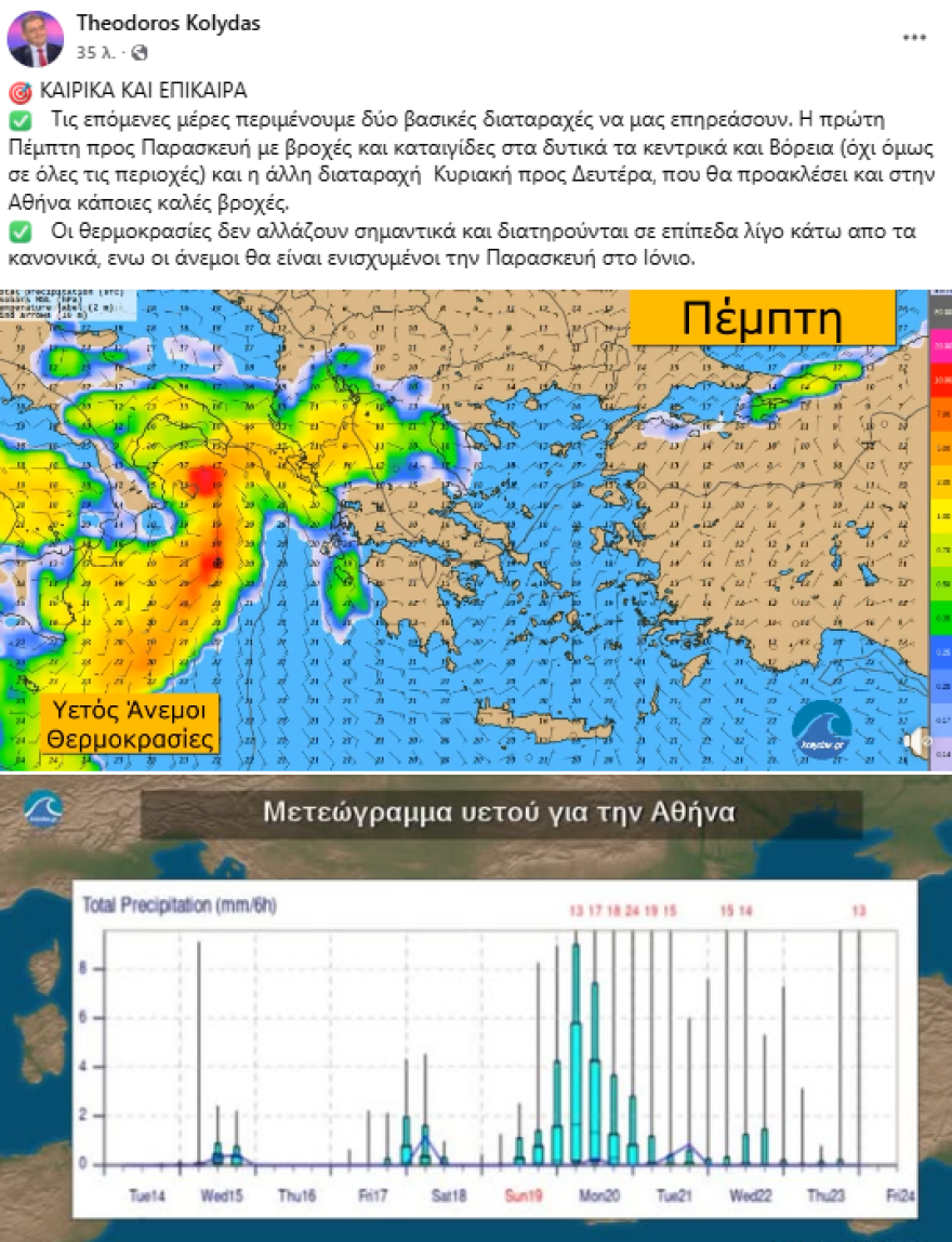 Καιρός - Κολυδάς: Έρχονται δύο διαδοχικά κύματα κακοκαιρίας με βροχές και καταιγίδες, επηρεάζεται και η Αττική από την Κυριακή