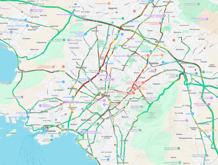 Κίνηση στους δρόμους τώρα live: Στο «κόκκινο» Κηφισός και Αττική Οδός, καθυστερήσεις άνω των 40 λεπτών 