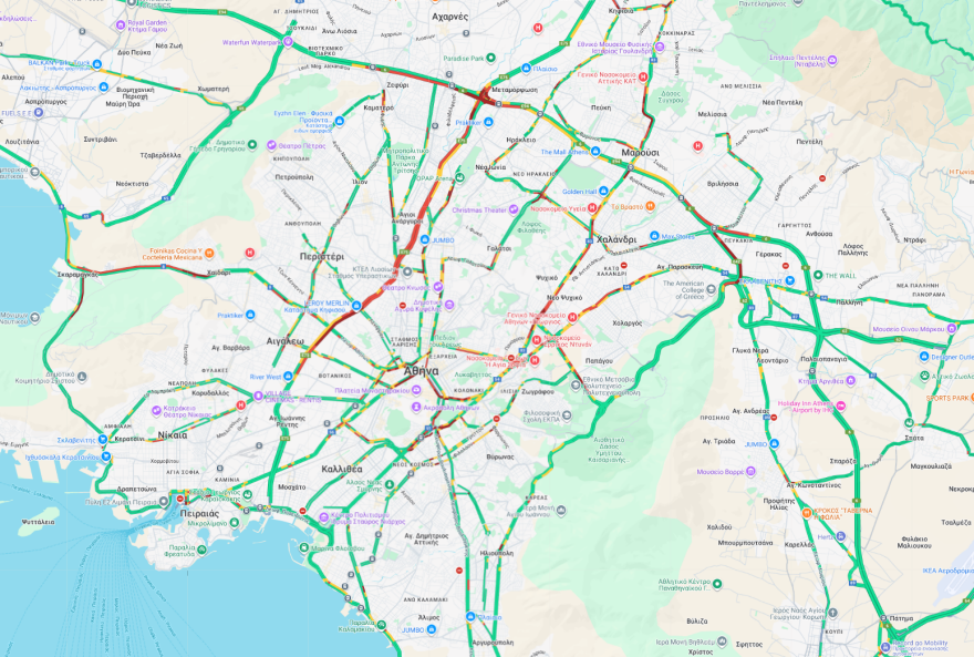 Κίνηση στους δρόμους τώρα live: Παραμένει το μποτιλιάρισμα στον Κηφισό, καθυστερήσεις άνω των 30' στην Αττική Οδό
