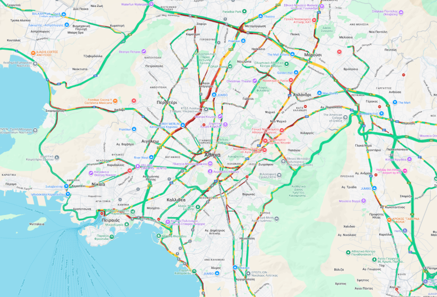 Η κίνηση στους δρόμους τώρα live: Μποτιλιάρισμα σε Κηφισό, Αττική Οδό, Σκαραμαγκά - Στο κόκκινο και το κέντρο