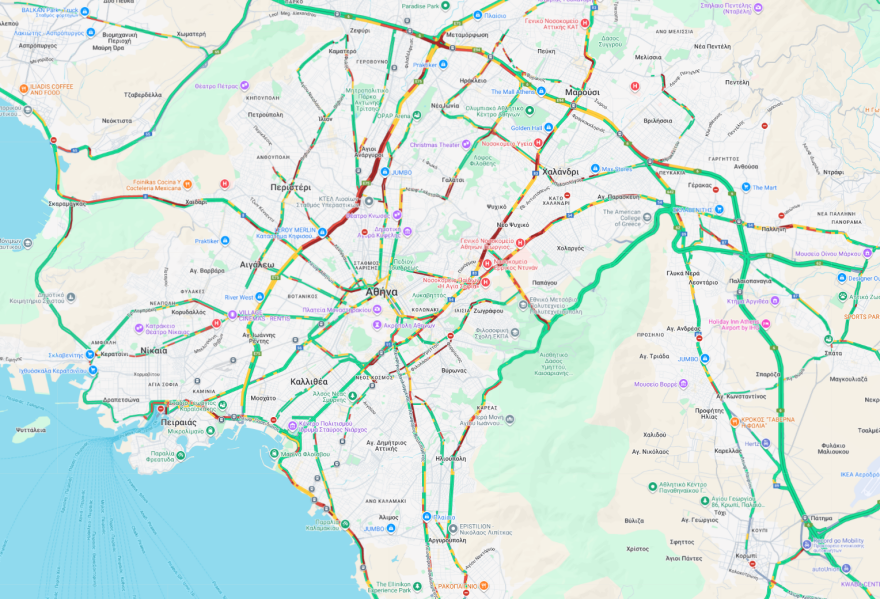 Κίνηση τώρα 5/11: Μποτιλιάρισμα  σε Κηφισό, Κηφισίας και Λεωφόρο Αθηνών