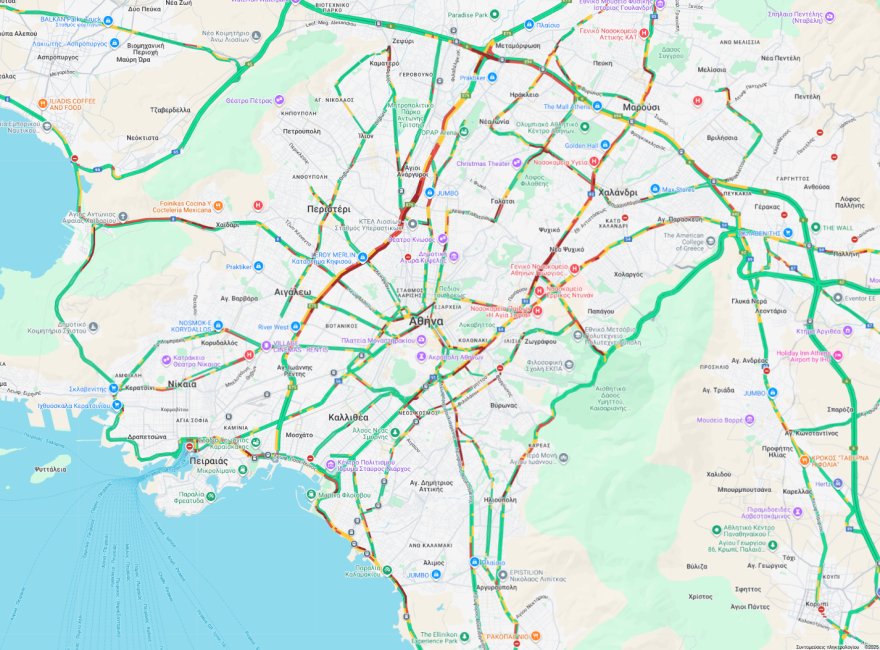 Live η κίνηση στους δρόμους: Μποτιλιάρισμα σε Κηφισό, Σκαραμαγκά και κέντρο - Καθυστερήσεις και στην Αττική Οδό