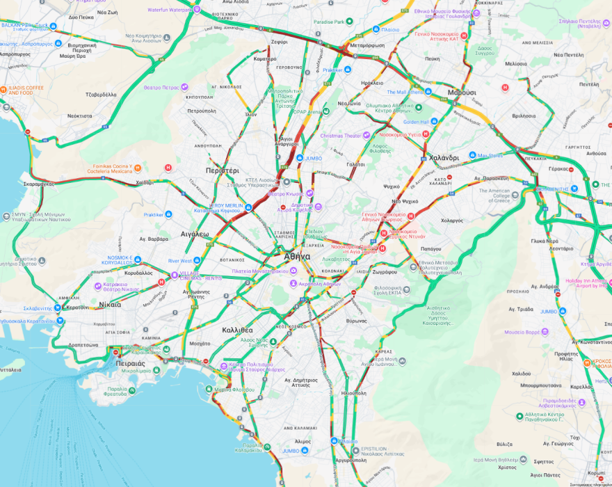 Live η κίνηση τώρα στους δρόμους: Μποτιλιάρισμα σε Κηφισό, Σκαραμαγκά και Παραλιακή - Καθυστερήσεις και στην Αττική Οδό 