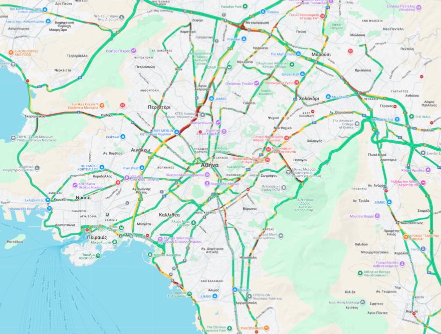 Live η κίνηση στους δρόμους: Μποτιλιάρισμα στον Κηφισό, καθυστερήσεις σε Λεωφόρο Αθηνών και Αττική Οδό