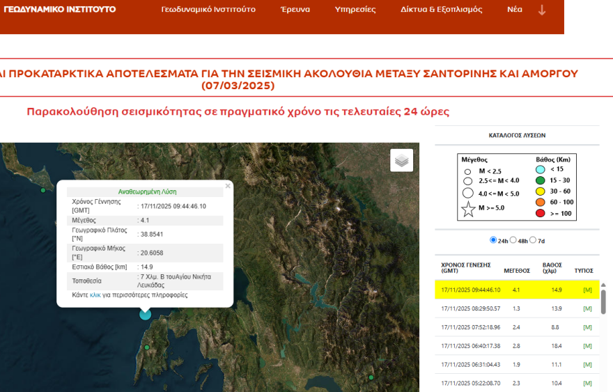 Σεισμός τώρα στην Λευκάδα - 4,1 Ρίχτερ ταρακούνησαν τον Άγιο Νικήτα