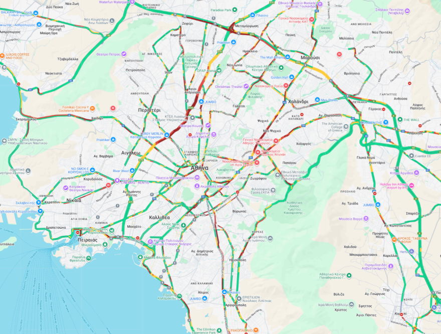 Κίνηση τώρα: Με χαμηλές ταχύτητες από νωρίς σε Κηφισό και Σκαραμαγκά - Στο «κόκκινο» Αττική Οδός και Κηφισίας